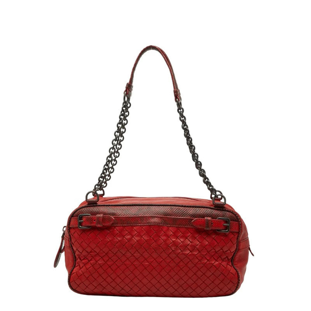 Bottega Veneta Intrecciato Chain 2way Shoulder Bag Red Leather Bottega Veneta